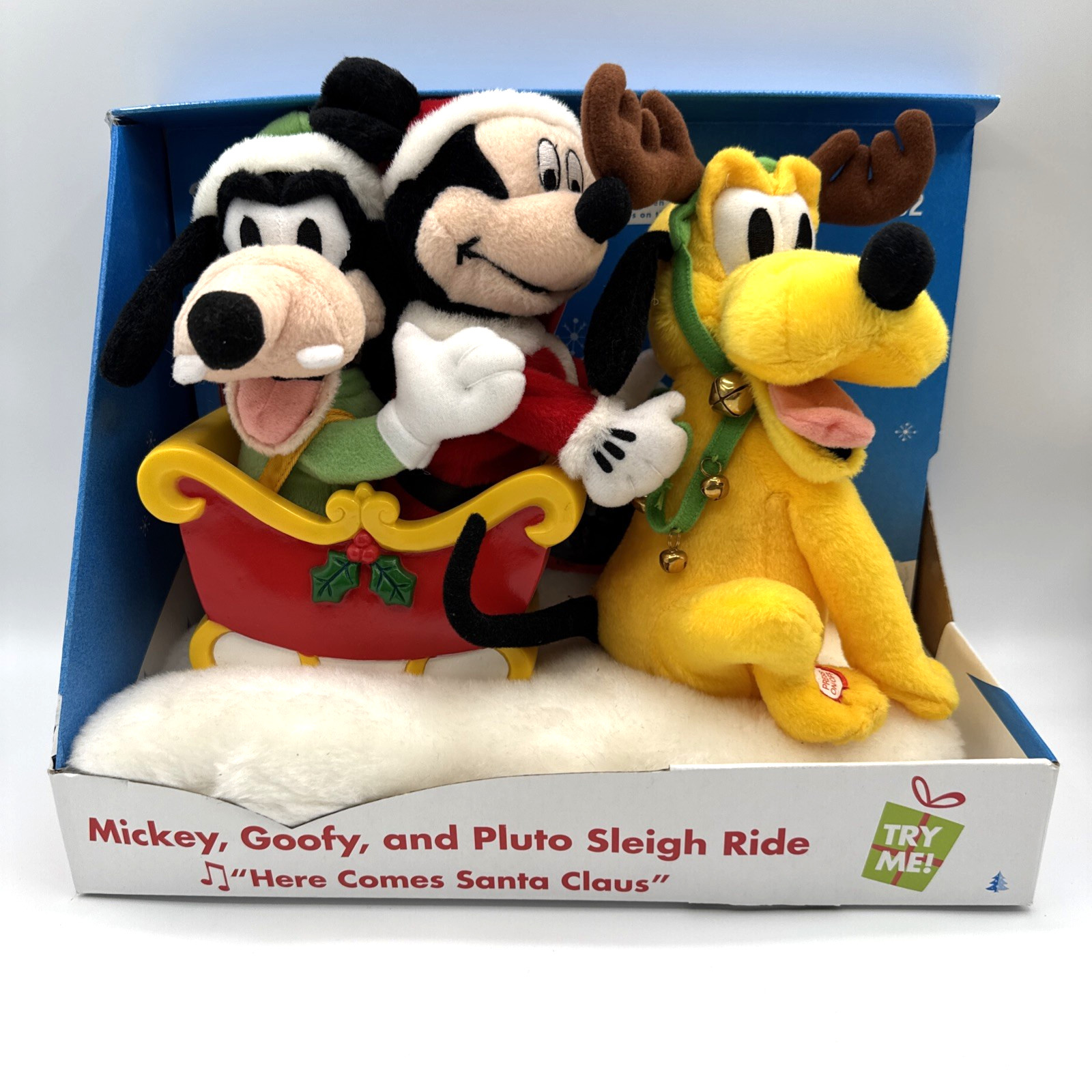 2004 Gemmy Disney Mickey Goofy Pluto Sleigh Ride Animated Christmas NIB