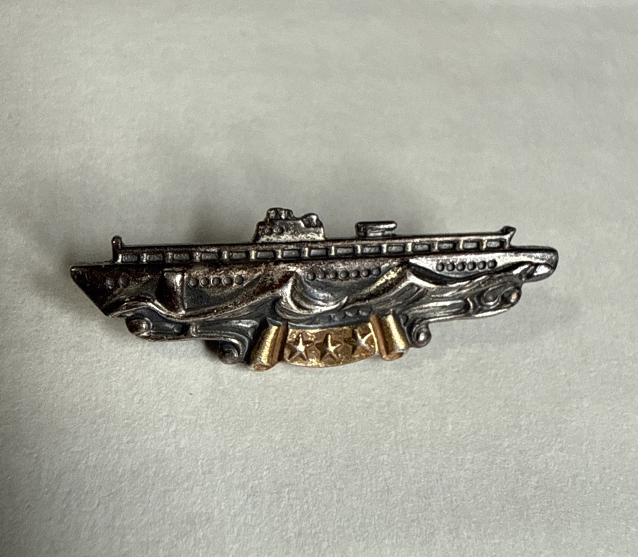 VTG SMALL 3 Stars WW II Sterling SILVER US Submarine Navy Combat Pin Badge Award