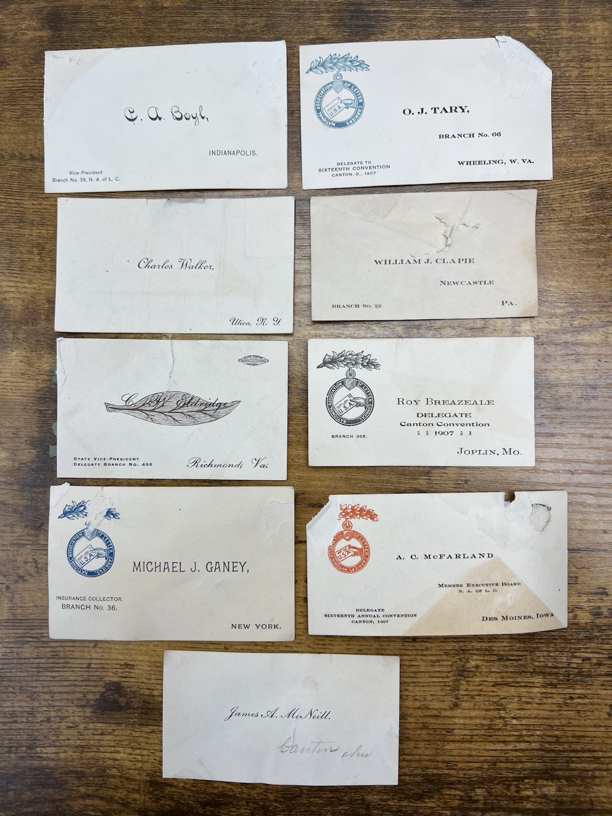 1892 1907 NALC Convention Delegate 9 Card Lot Postal Mail Union History Labor US