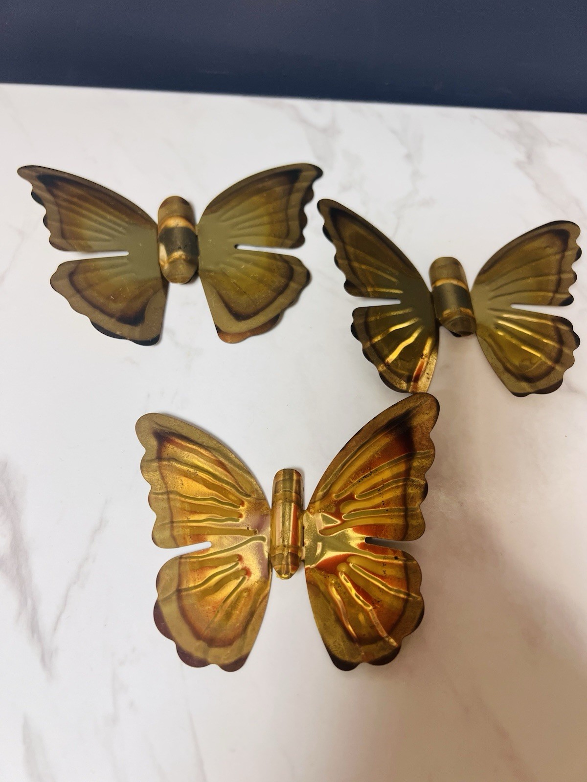 Vintage Brass Butterfly Wall Decor Set of 3 Gold Amber MCM Boho Metal Art