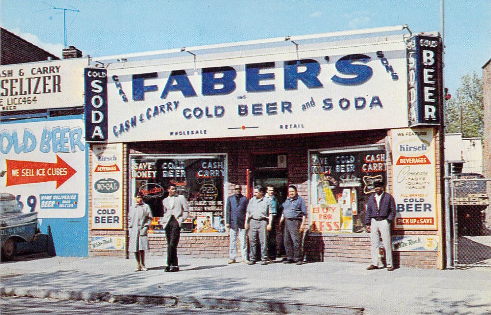 1961 NJ?? Chas Fabers Sons Party store workers signs galore RARE Postcard A88