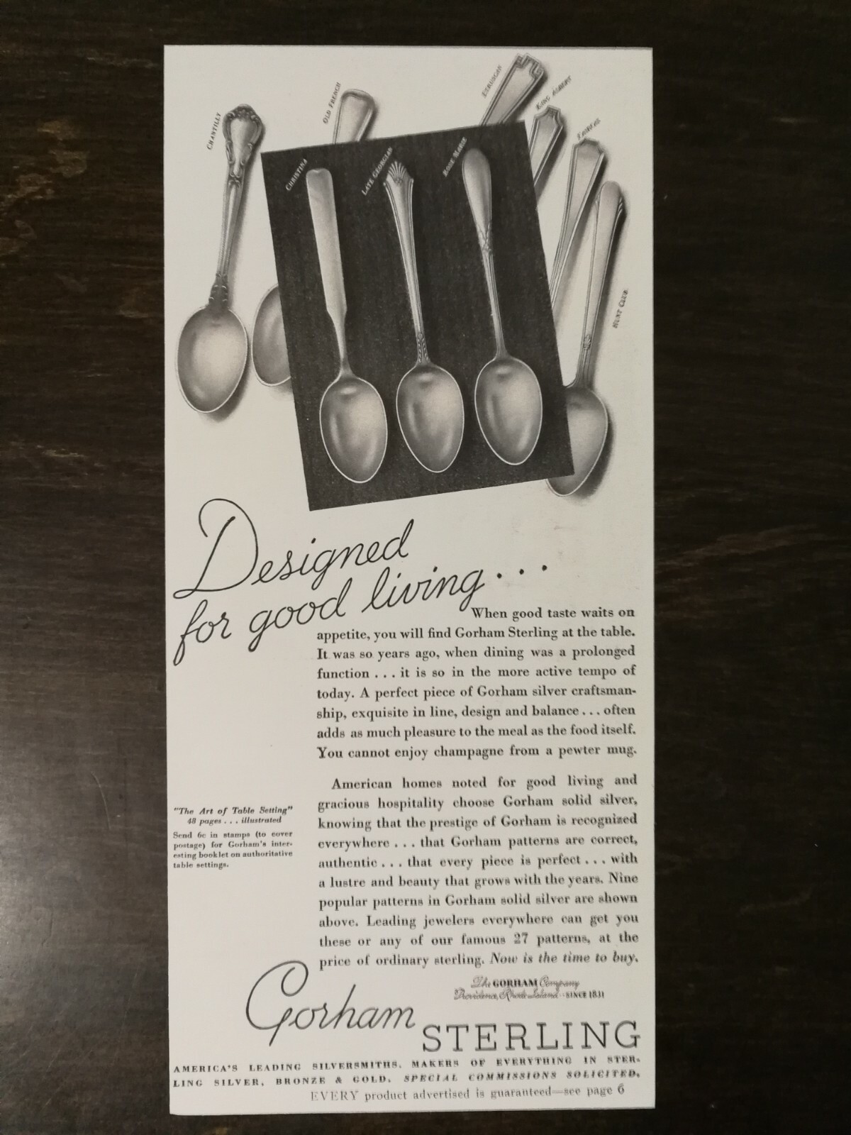Vintage 1935 Gorham Sterling Silver Wear Original Ad 122