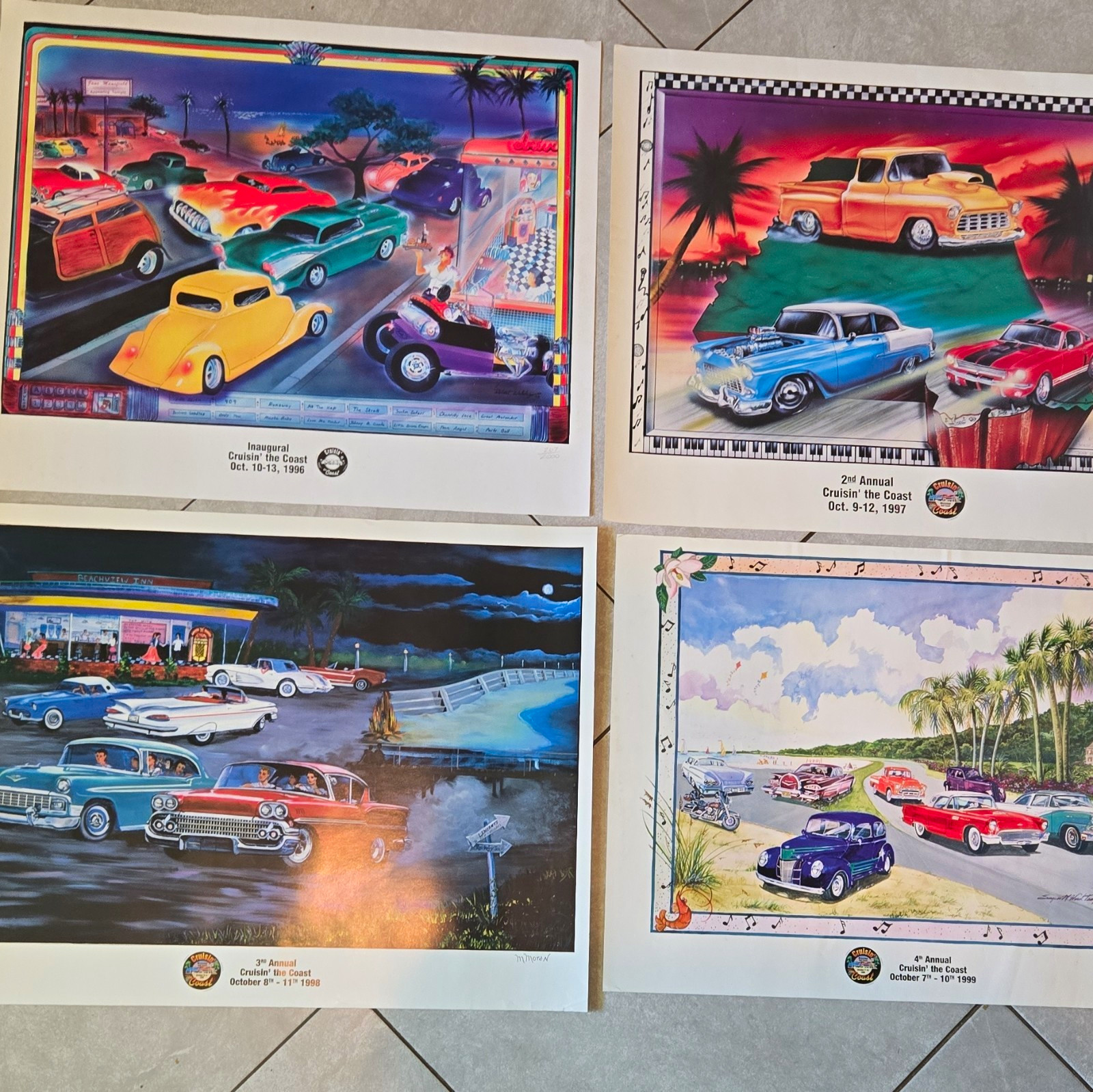 Cruisin\' the Coast Collectible Car ORIGINAL POSTERS Lot of 4 (1996-1999) VGood