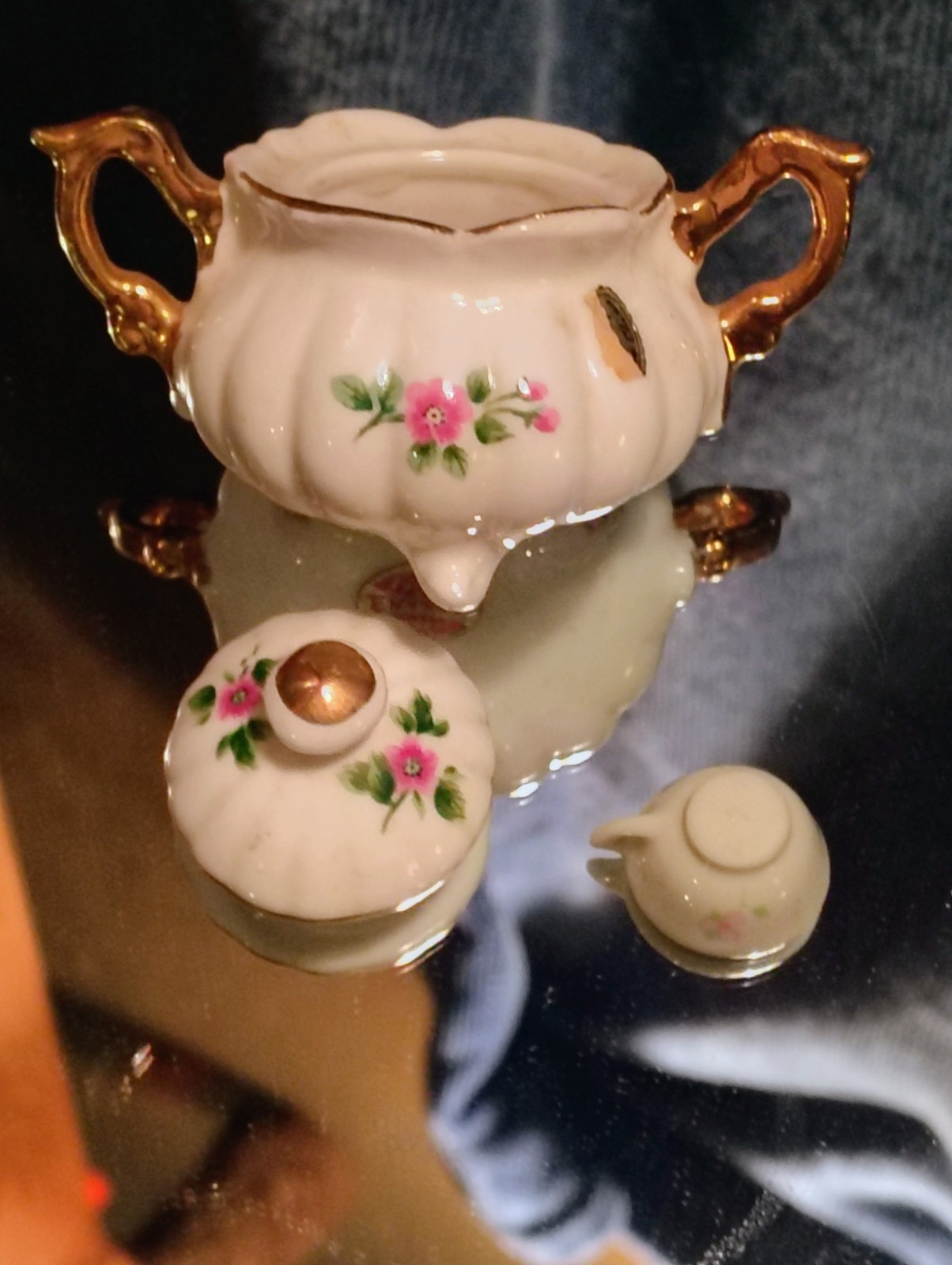 Vintage Lefton China Miniature Covered Sugar Bowl #7051 Hand-Painted