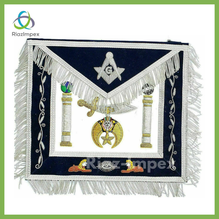 Hand MADE SHRINER Masonic Hand Embroidered Apron HIGH END - Masonic Regalia