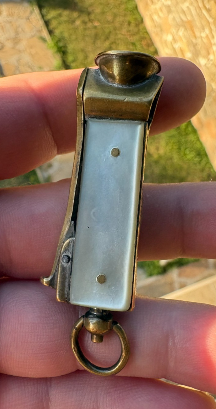 Antique German MOP Combination Vesta Match Safe Cigar Cutter Striker c1890