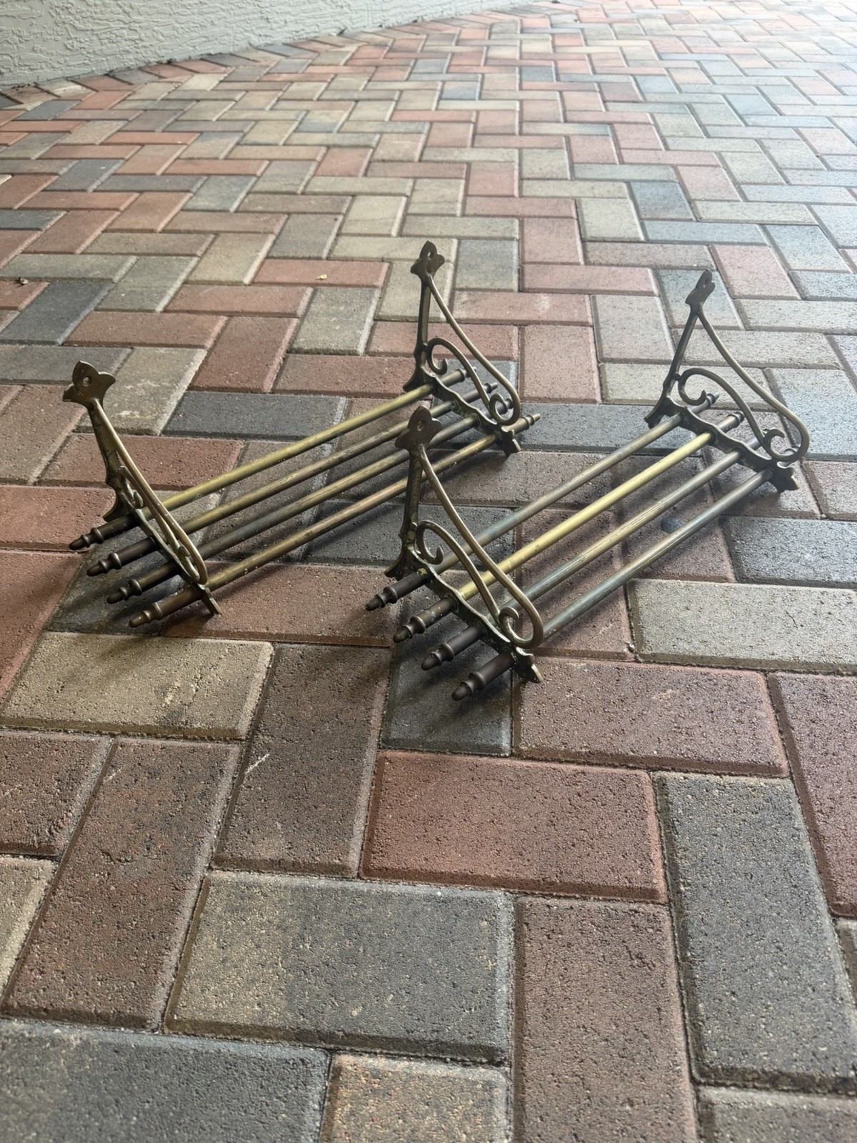 Antique Vintage 19” Brass Rail Train Hat Luggage Rack Wall Mount Shelf Pullman