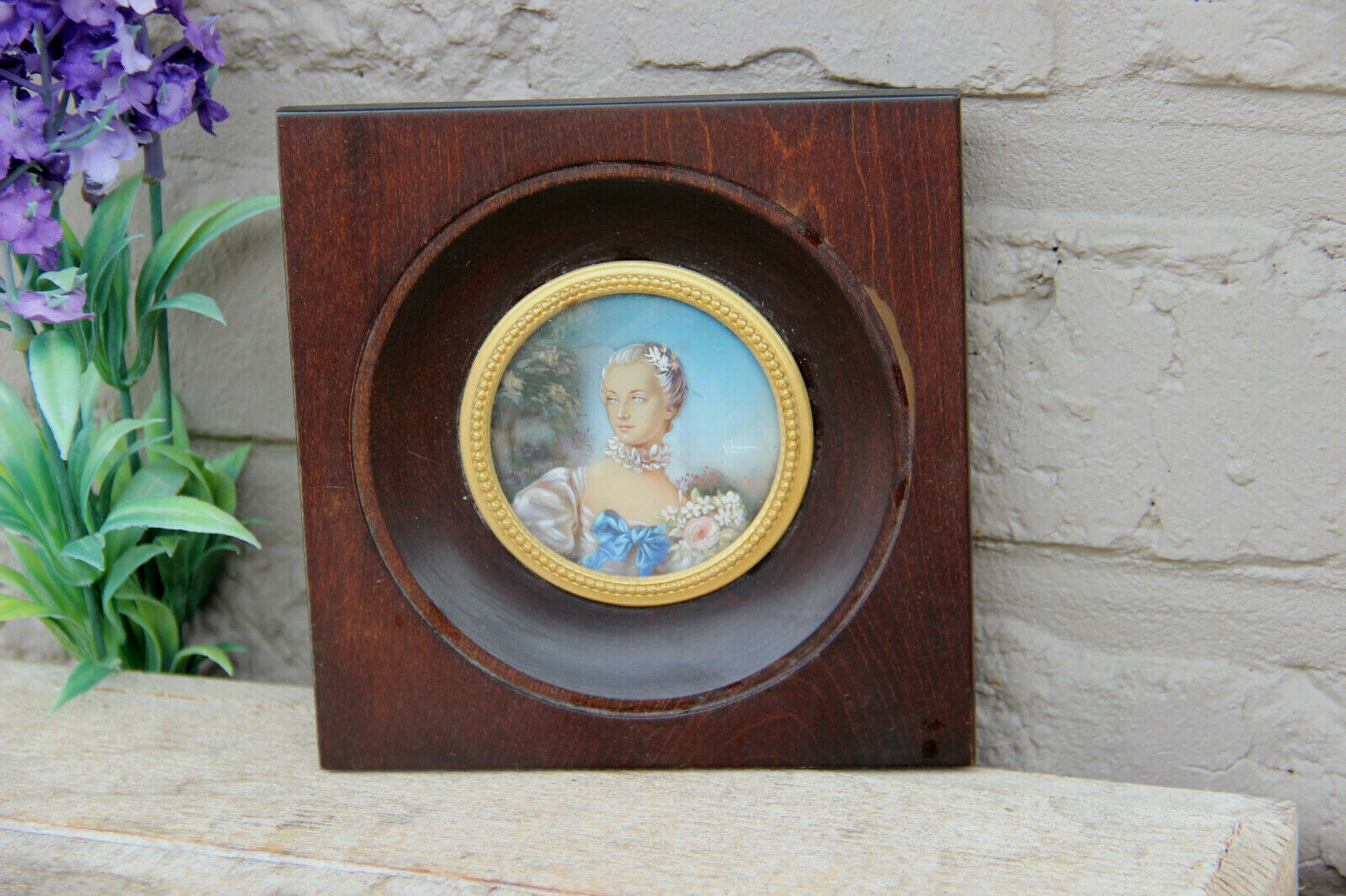 French miniature portrait painting signed After boucher madame Bergeret 