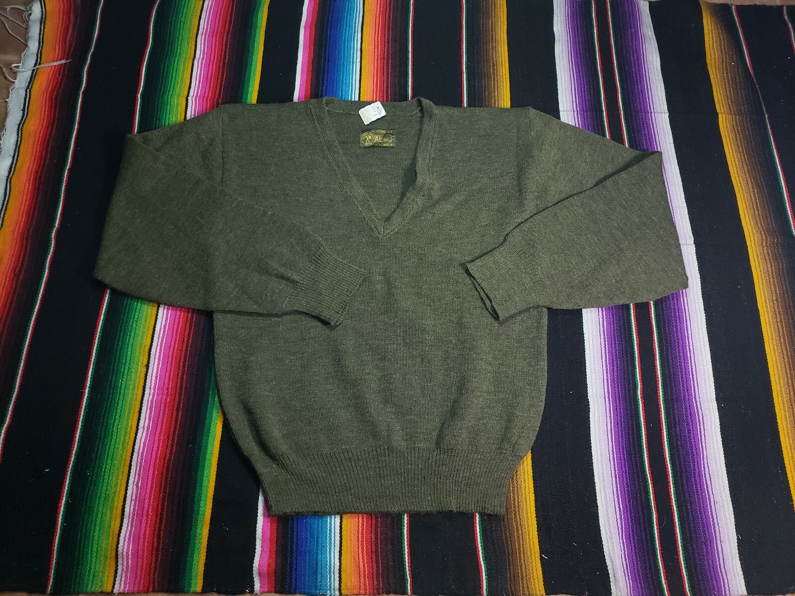 Dutch Military Bluvend Motecht Mitin Olive Green Wool V-neck Sweater Size 3