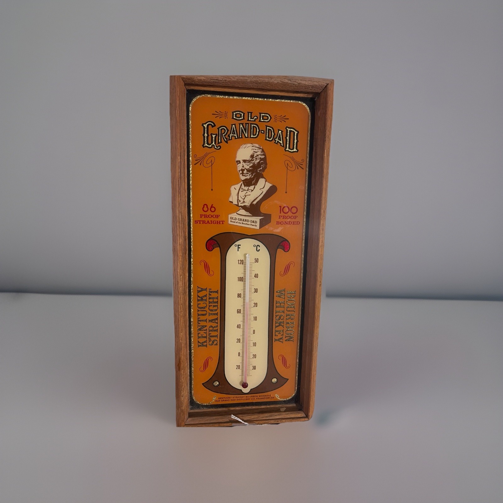 Vintage Old Grand-Dad Bourbon Whiskey Framed Thermometer Advertising Sign