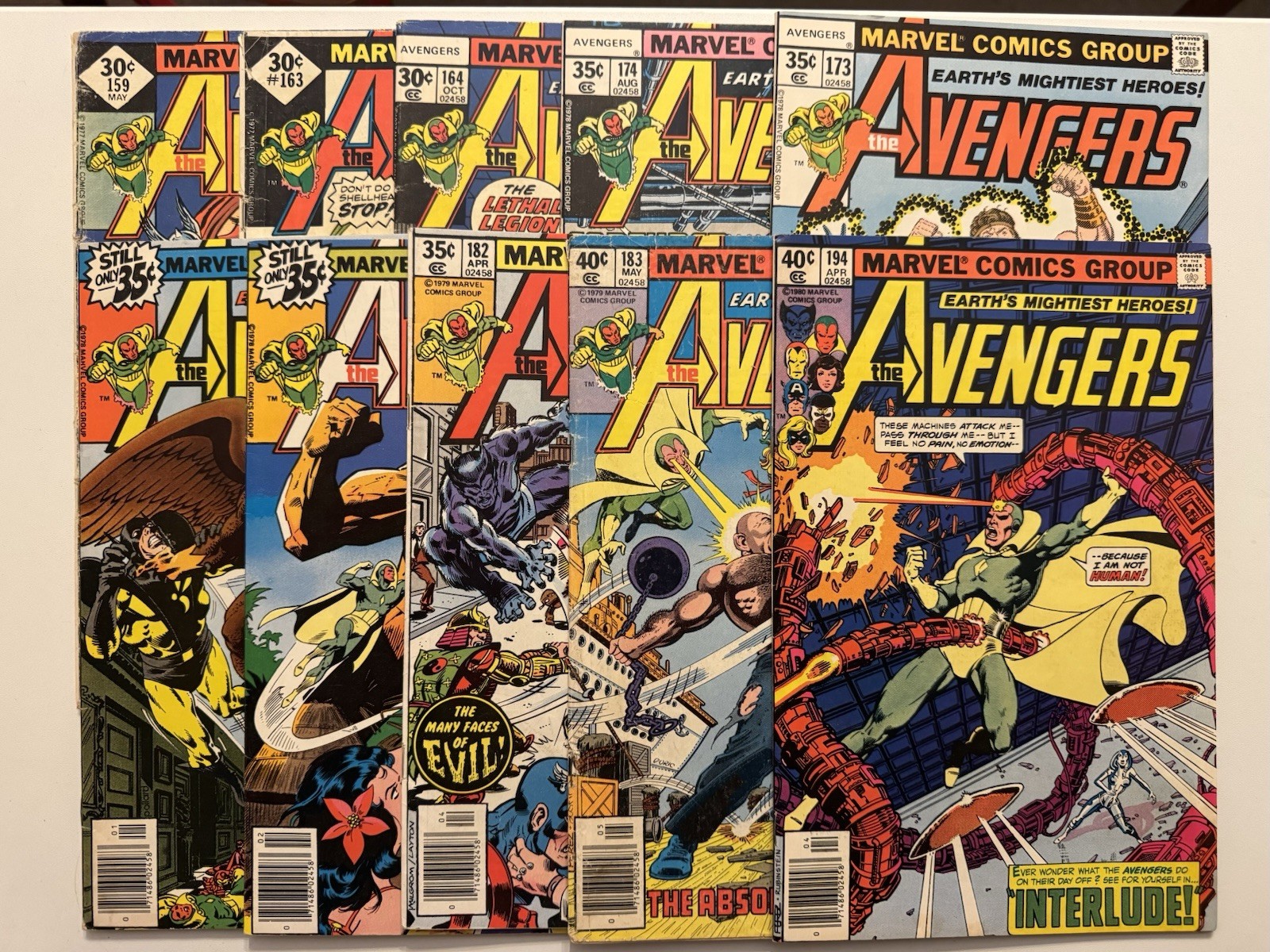 HUGE BRONZE AGE AVENGERS LOT - 1977-80 - 10 Books - Most Solid Mid Grade