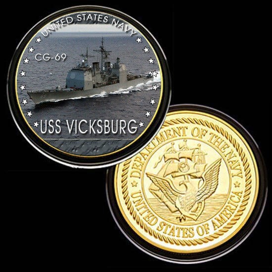 U.S. United States Navy | USS Vicksburg CG-69 | Gold Plated Challenge Coin