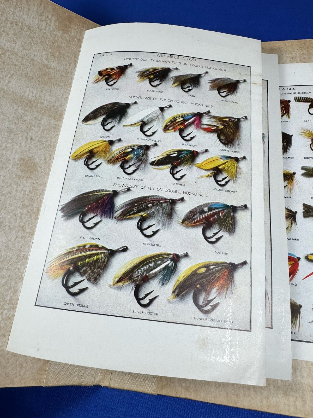 6 1920\'s William Mills & Son FISHING FLIES Plates, Displayed in Homemade Album