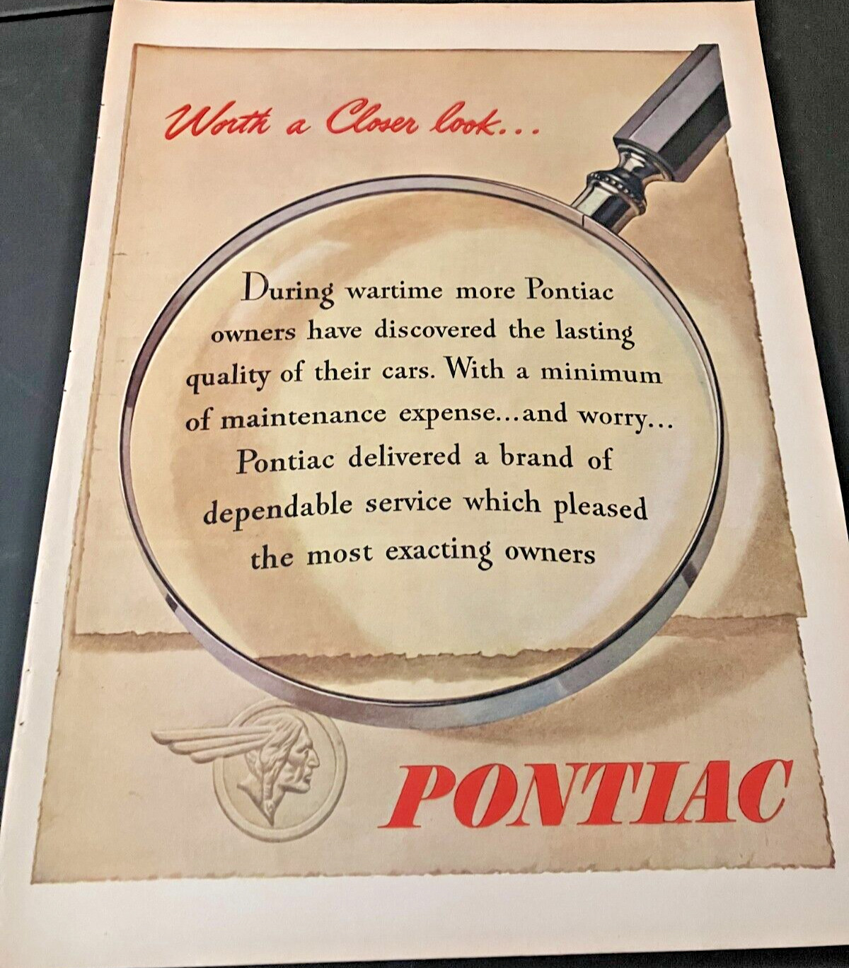 1945 Pontiac During World War 2 - Vintage Print Ad / Wall Art - GREAT CONDITION