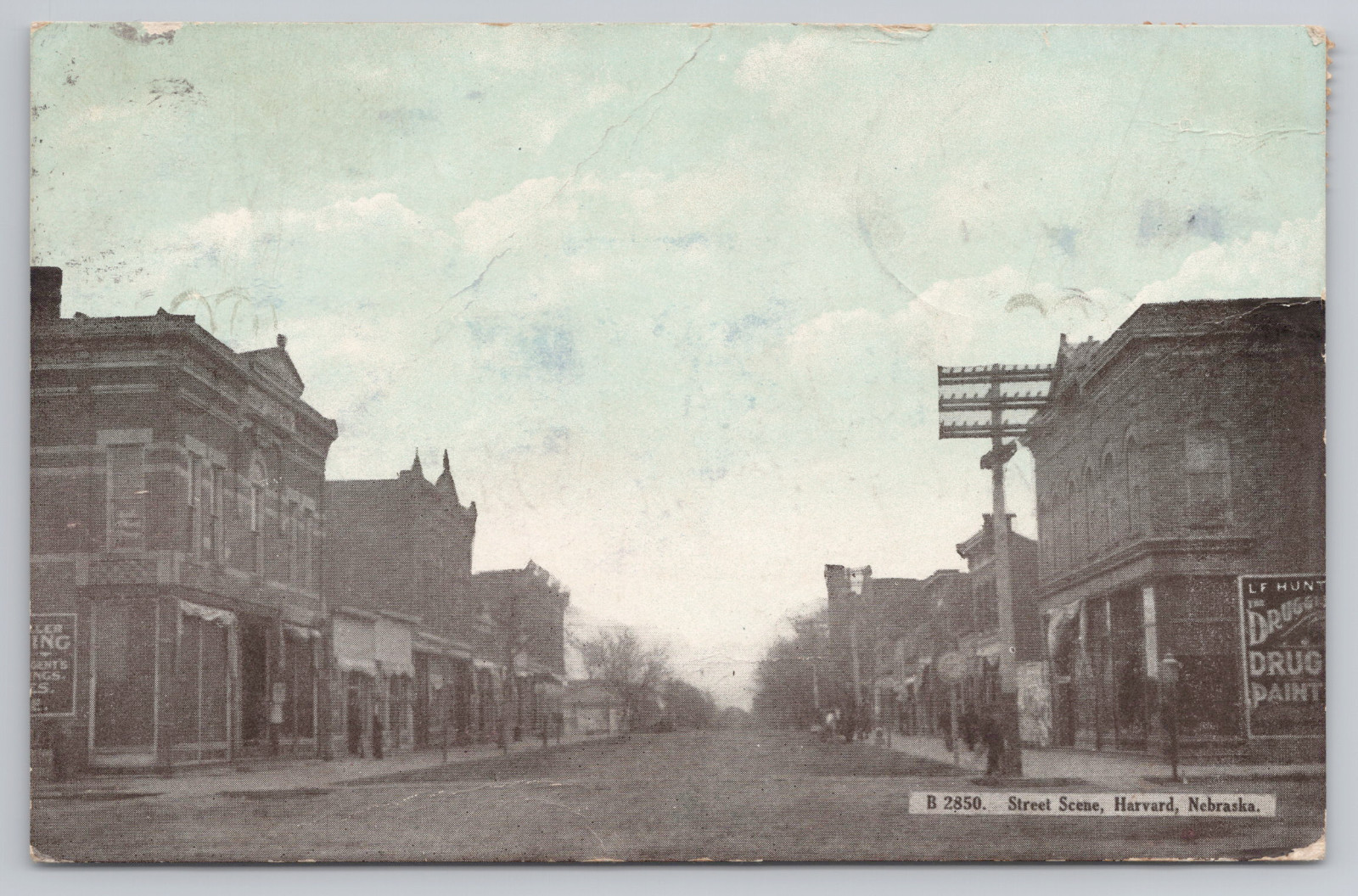 Vintage 1908 Postcard Street Scene Harvard Nebraska  Drug Store View
