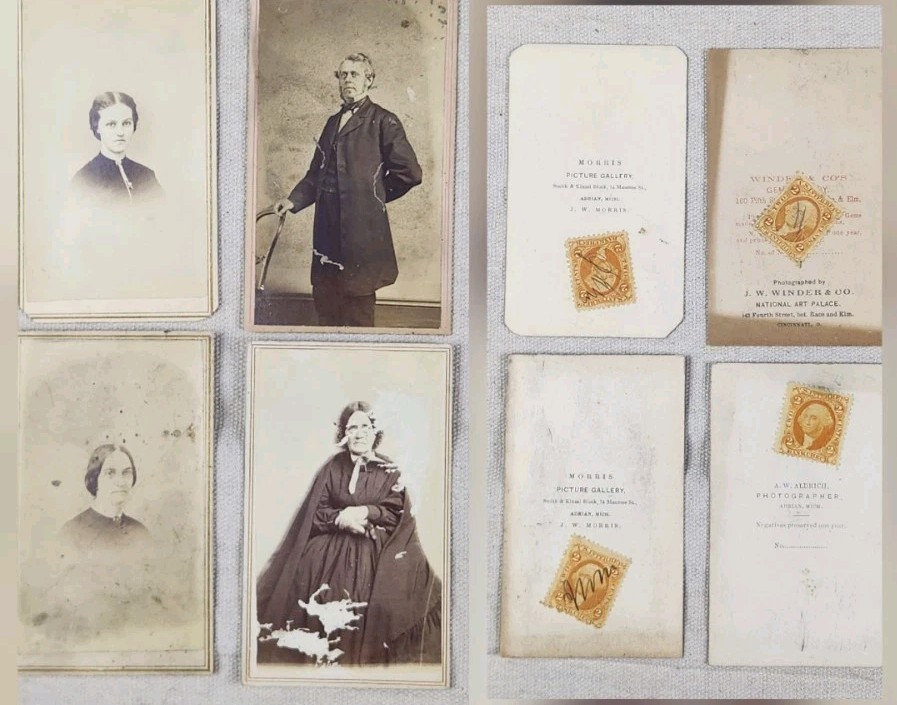 1860s Civil War 2c Stamped CDV Lot 4 Portraits Adrian Michigan Morris 