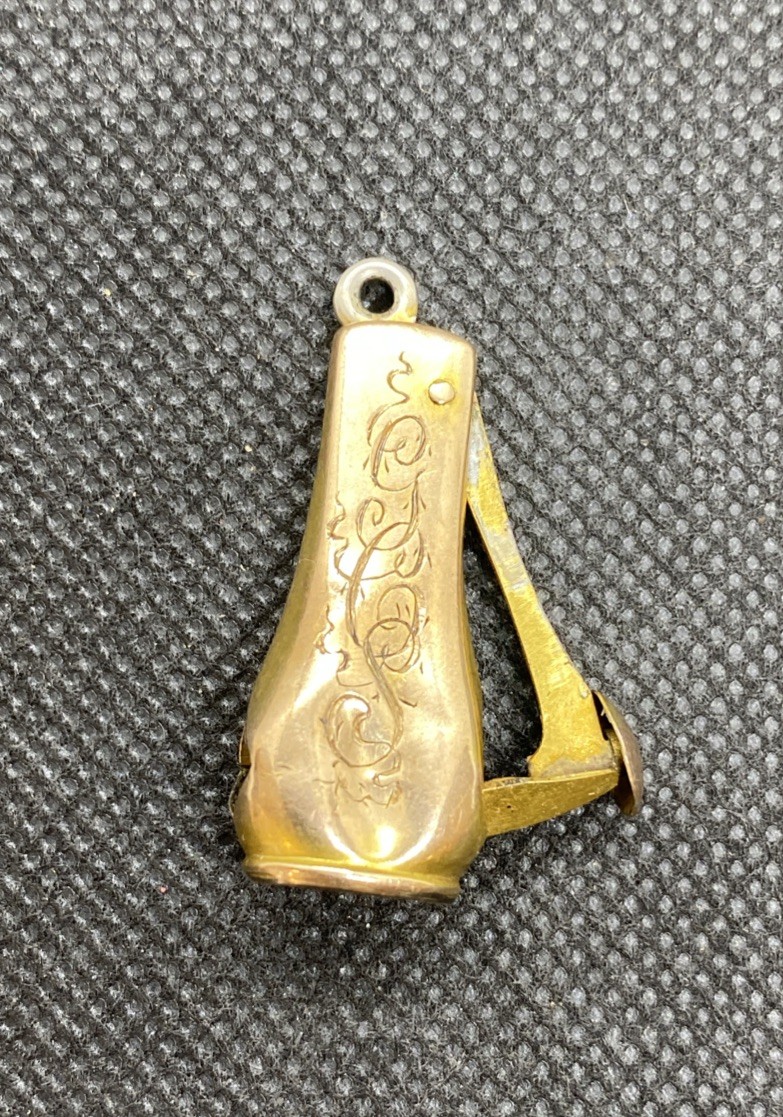 Vintage 10K Gold Cigar Cutter Watch FOB Engraved GCS As Is Dented Read Info