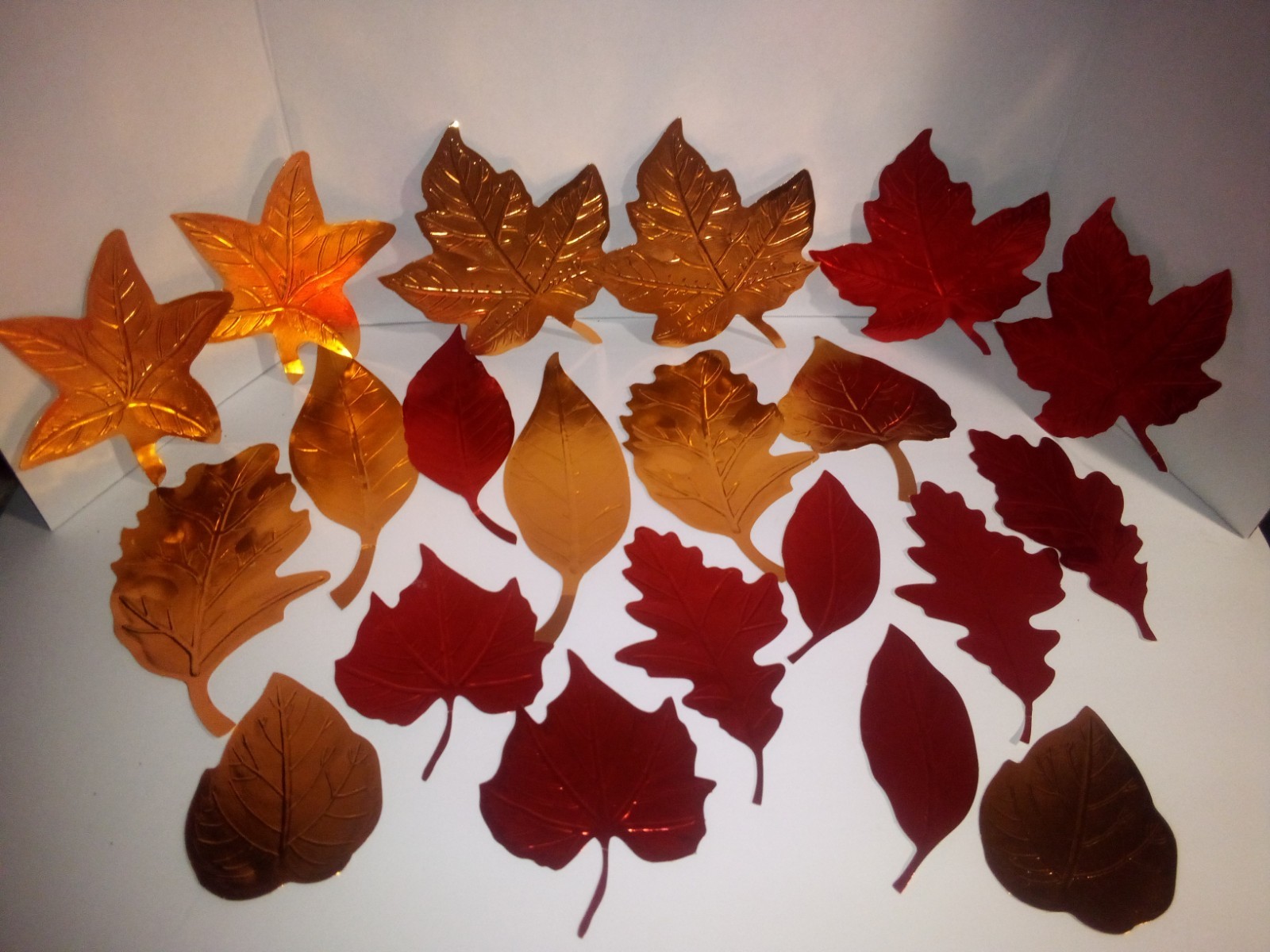 Lot Of 21 Vintage Halloween Thanksgiving Fall Foil Die Cut Leaves Decorations 