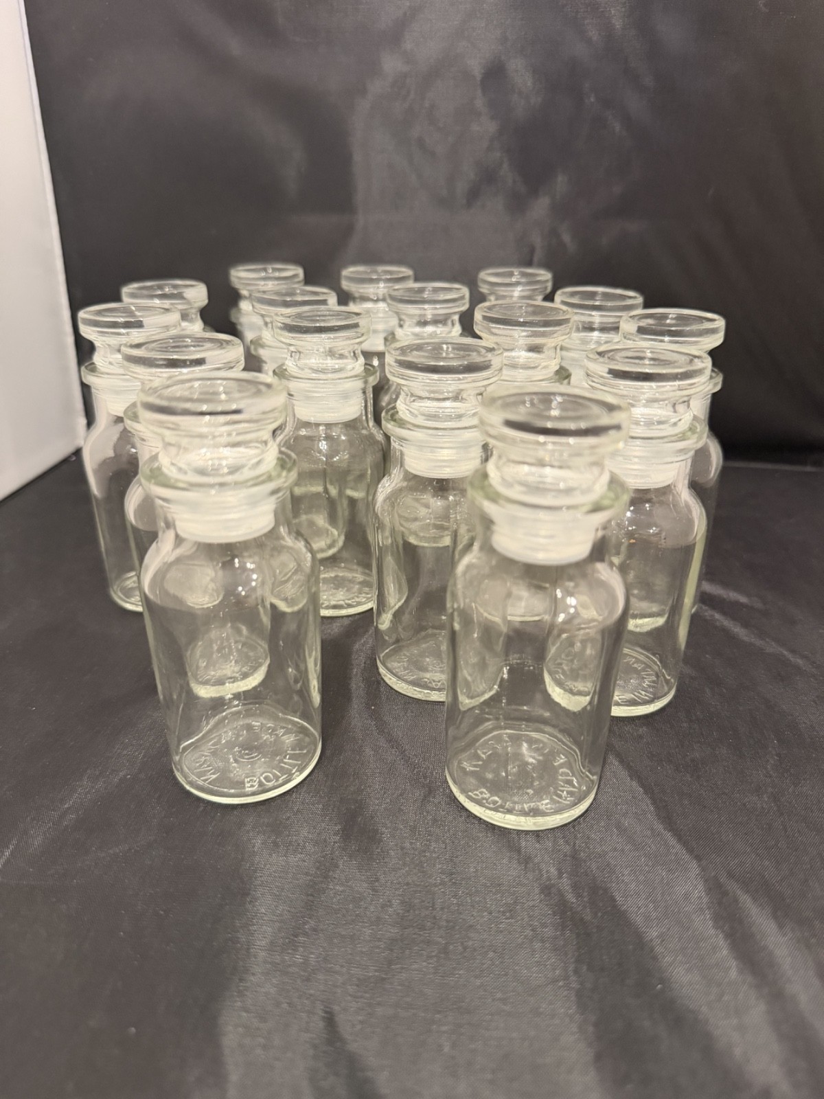 Lot of 16 Vintage Japan Glass Apothecary Bottles Ground Stoppers 4.5\