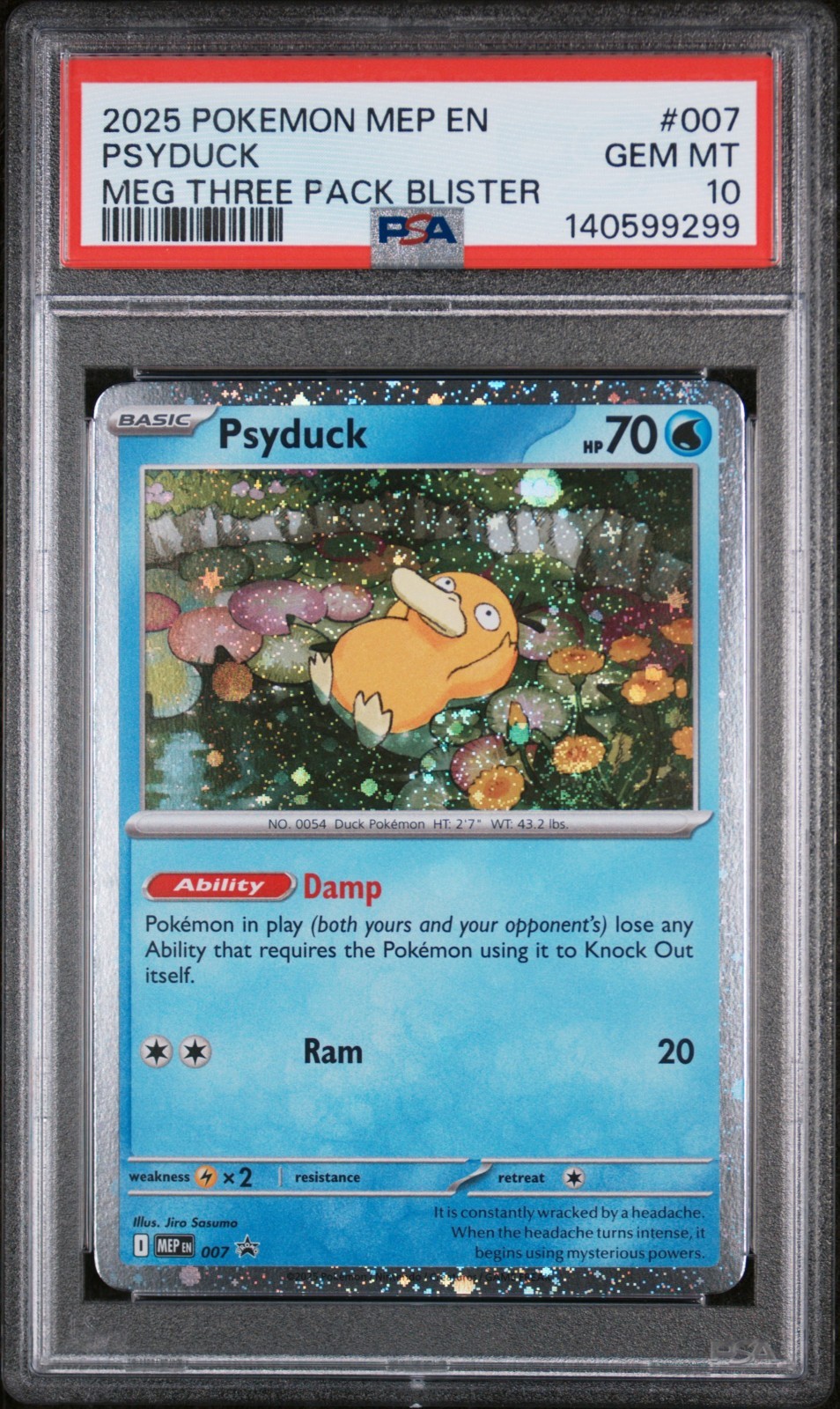 2025 Pokemon Black Star Promo Psyduck #007 GEM MT PSA 10 Meg Three Pack Blister