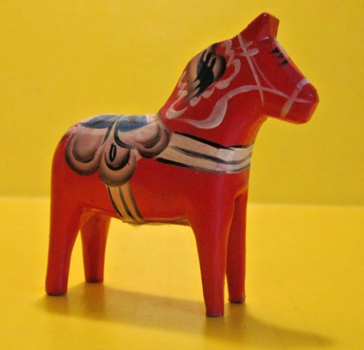 Vintage Swedish Hand Painted Carved Red Wood Akta Dala Horse