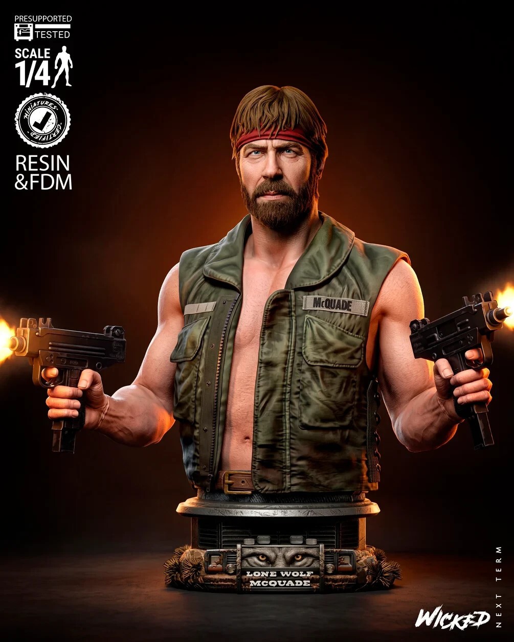1:8 Chuck Norris Lone Wolf McQuade Fan Art UNPAINTED High Quality Bust