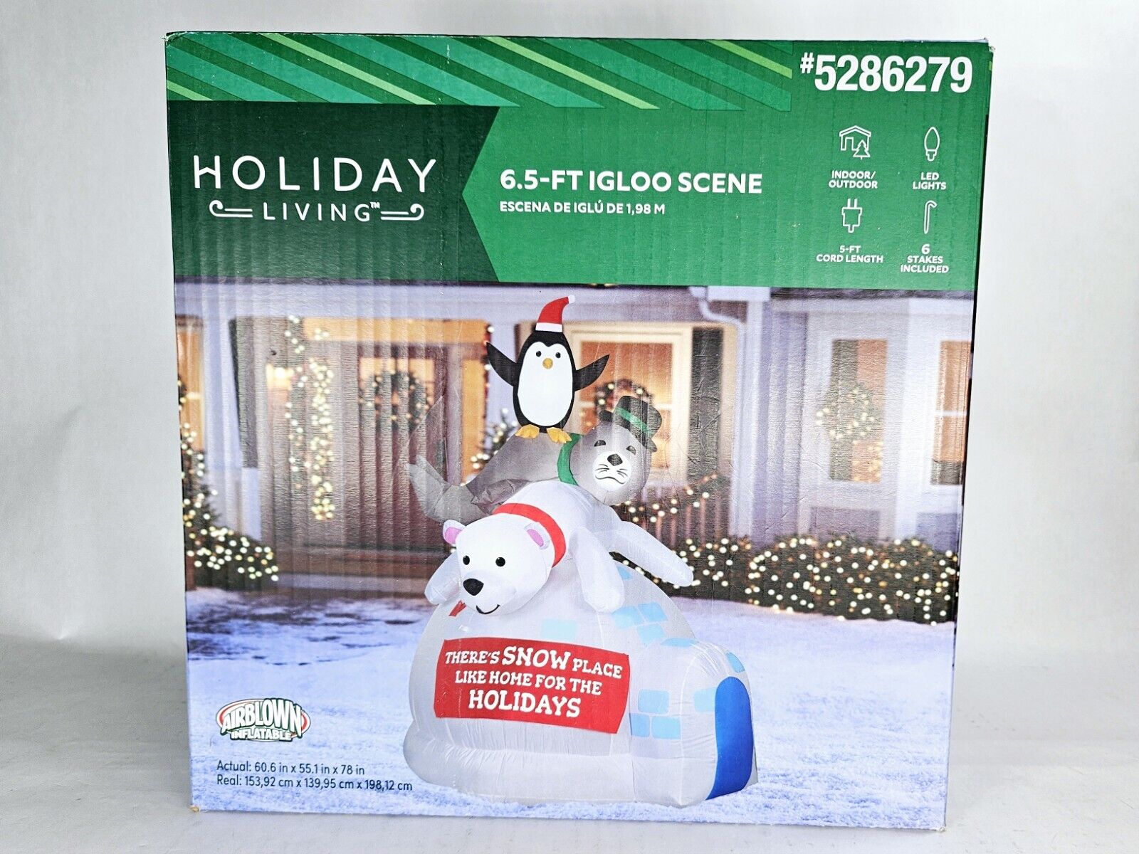 New 6.5 Foot Christmas Inflatable Penguin Seal Polar Bear On Igloo Home For Hol