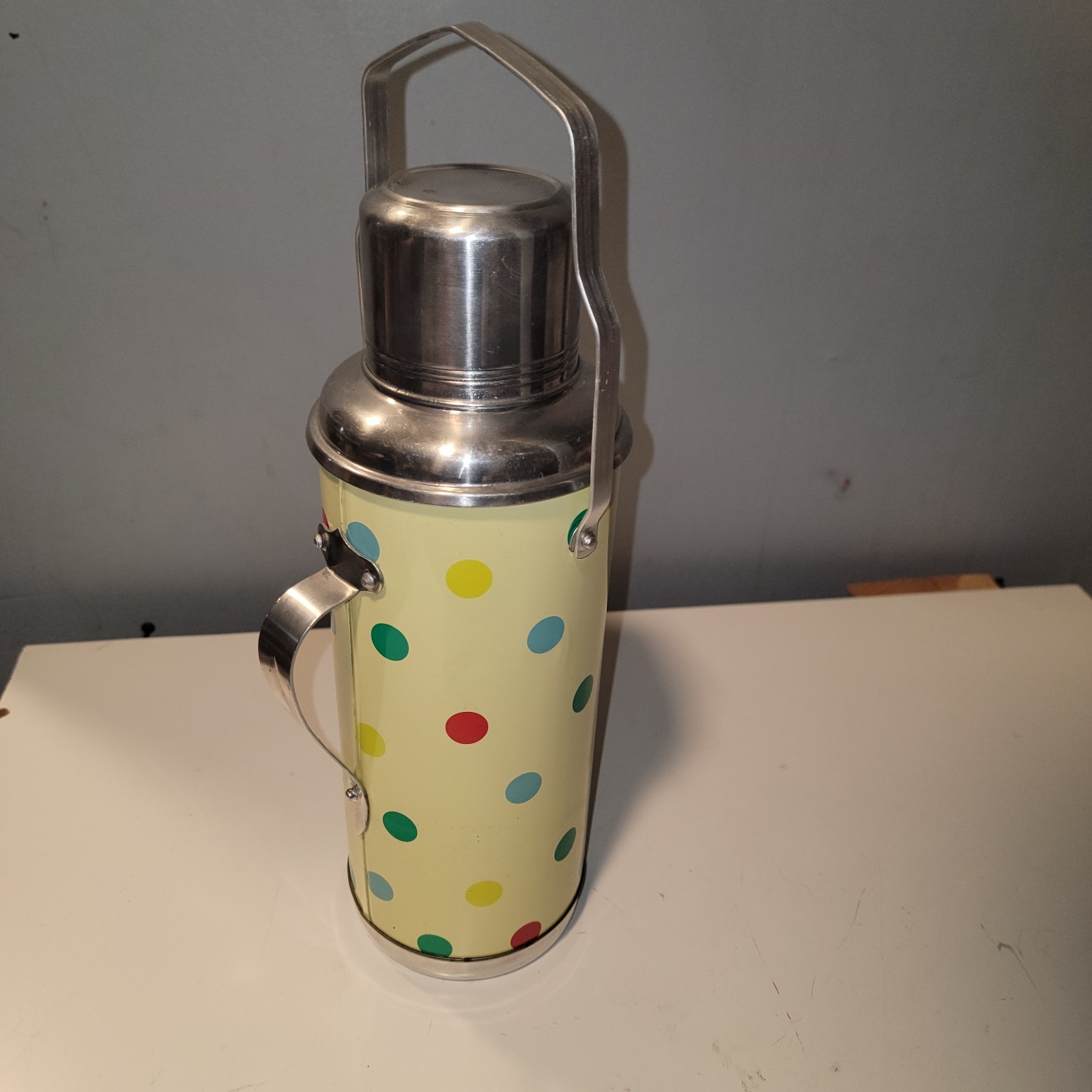 Vintage 1950/60s Polka Dot German Glass Insulated Aluminum Thermos 