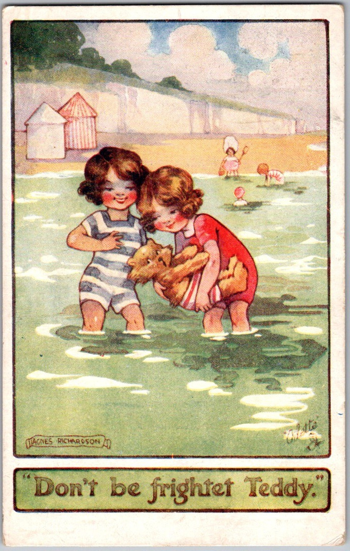 Antique 1922 Postcard Agnes Richardson Tuck Oilette Teddy Bear Swimming