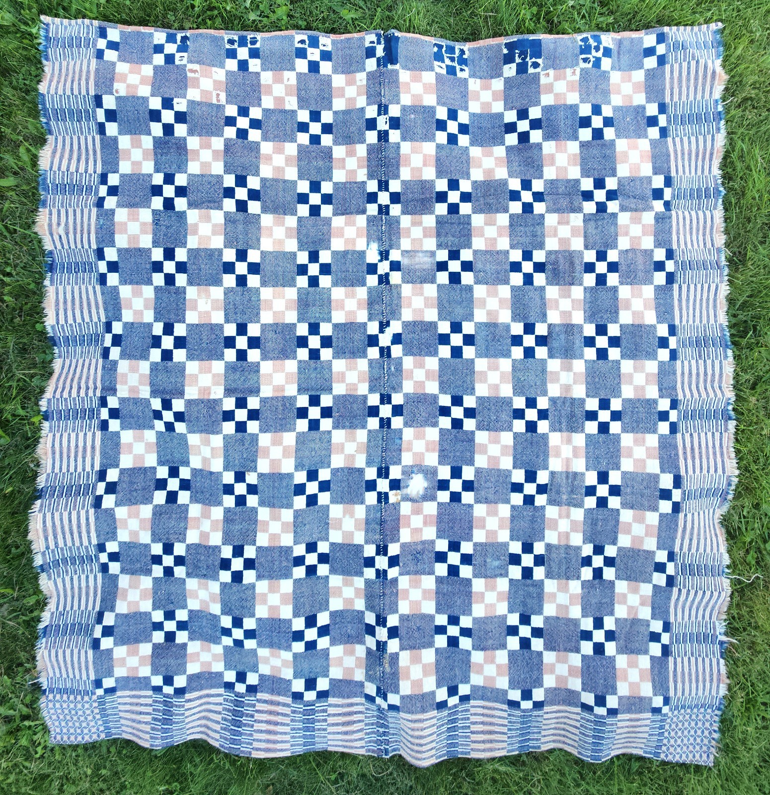 Antique Jacquard Coverlet hand-woven Textile 70\