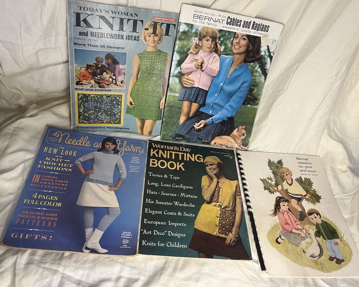 Vintage 1960s Needle Point Sewing Knit Crochet Books Lot of 5