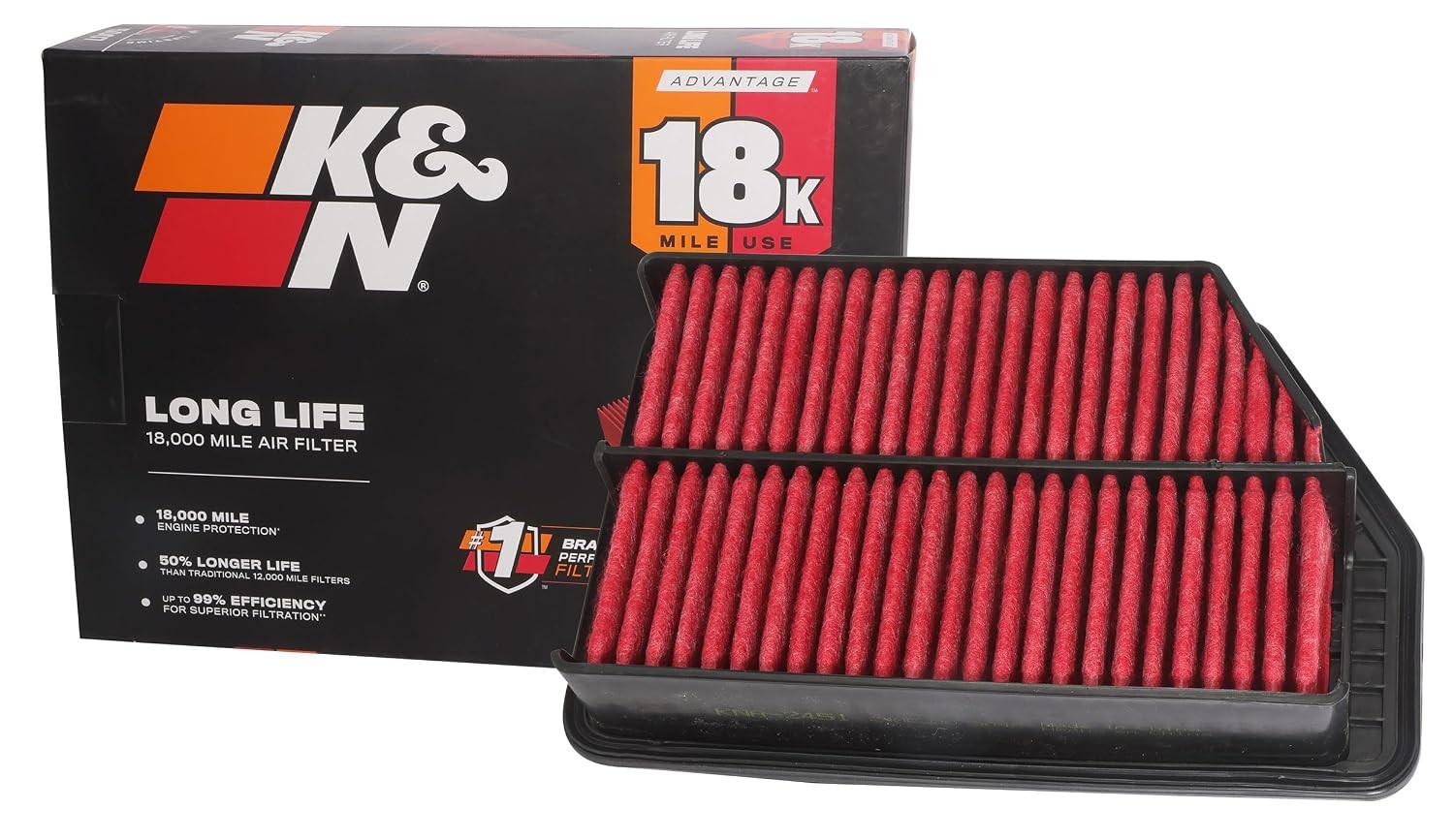 K&N Long Life 18,000 Mile High Performance Engine Air Filter Replacement