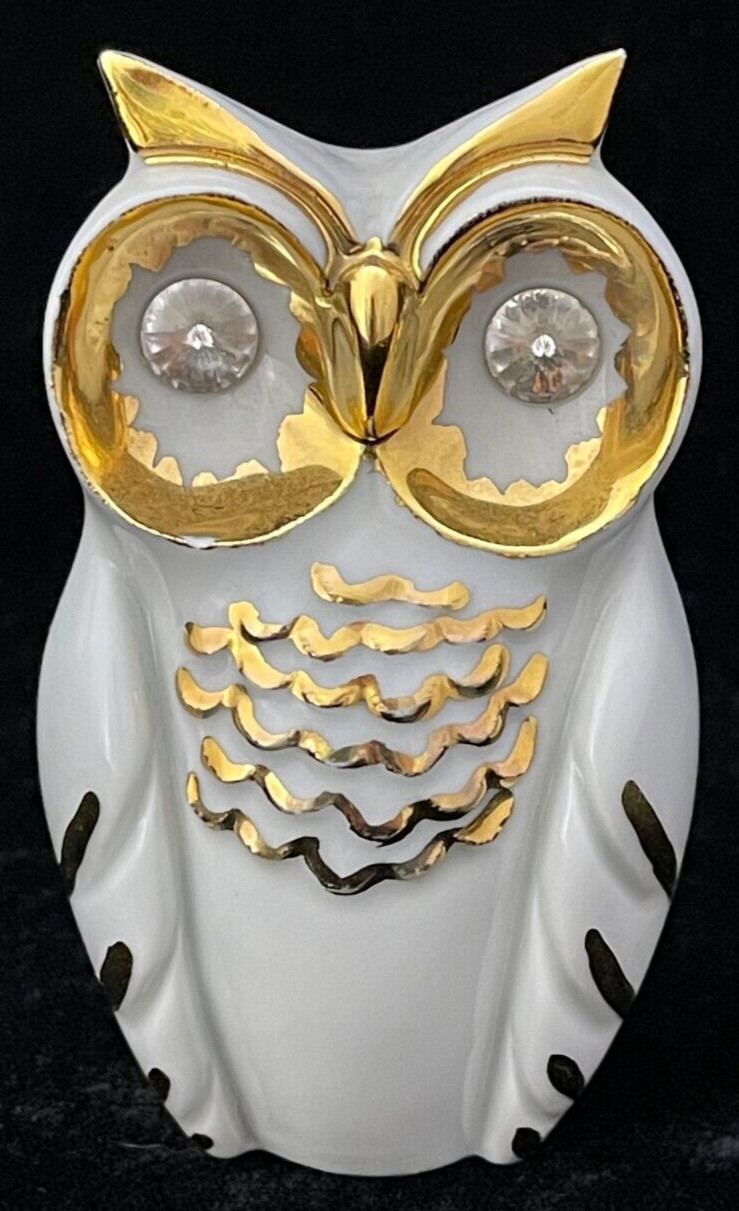 RG Collection Limoges Capodimonte Porcelain Owl with Faceted Crystal Eyes, Italy