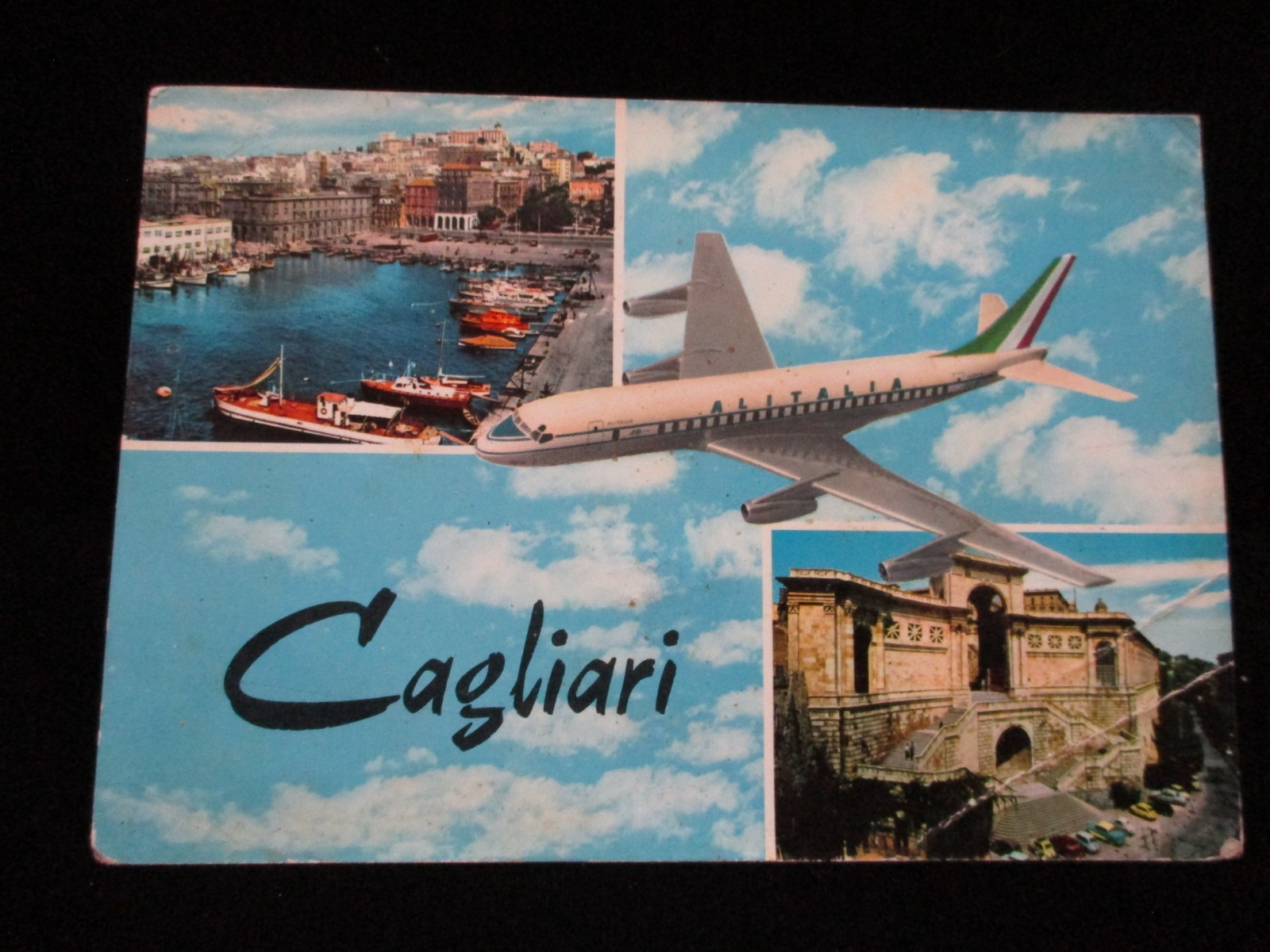 ALITALIA Italian Airlines DC-8 CAGLIARI Airplane Vintage Aviation Postcard