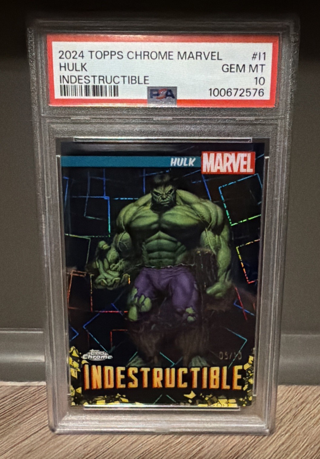 2024 Topps Chrome Marvel HULK Indestructible Black Lazer 5/10 - (PSA 10) POP 3