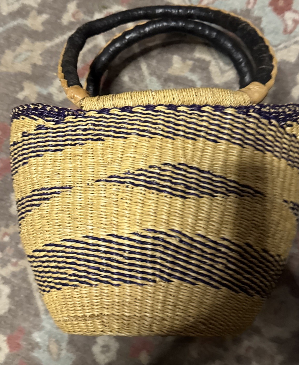 African Bolga Market Basket Handwoven Straw Ghana Decor Tote-G5608