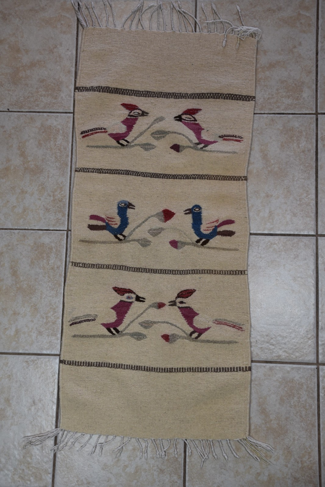 Vintage Mexican Rug Tapestry Cardinal Birds Hispanic Southwest Textile Decor