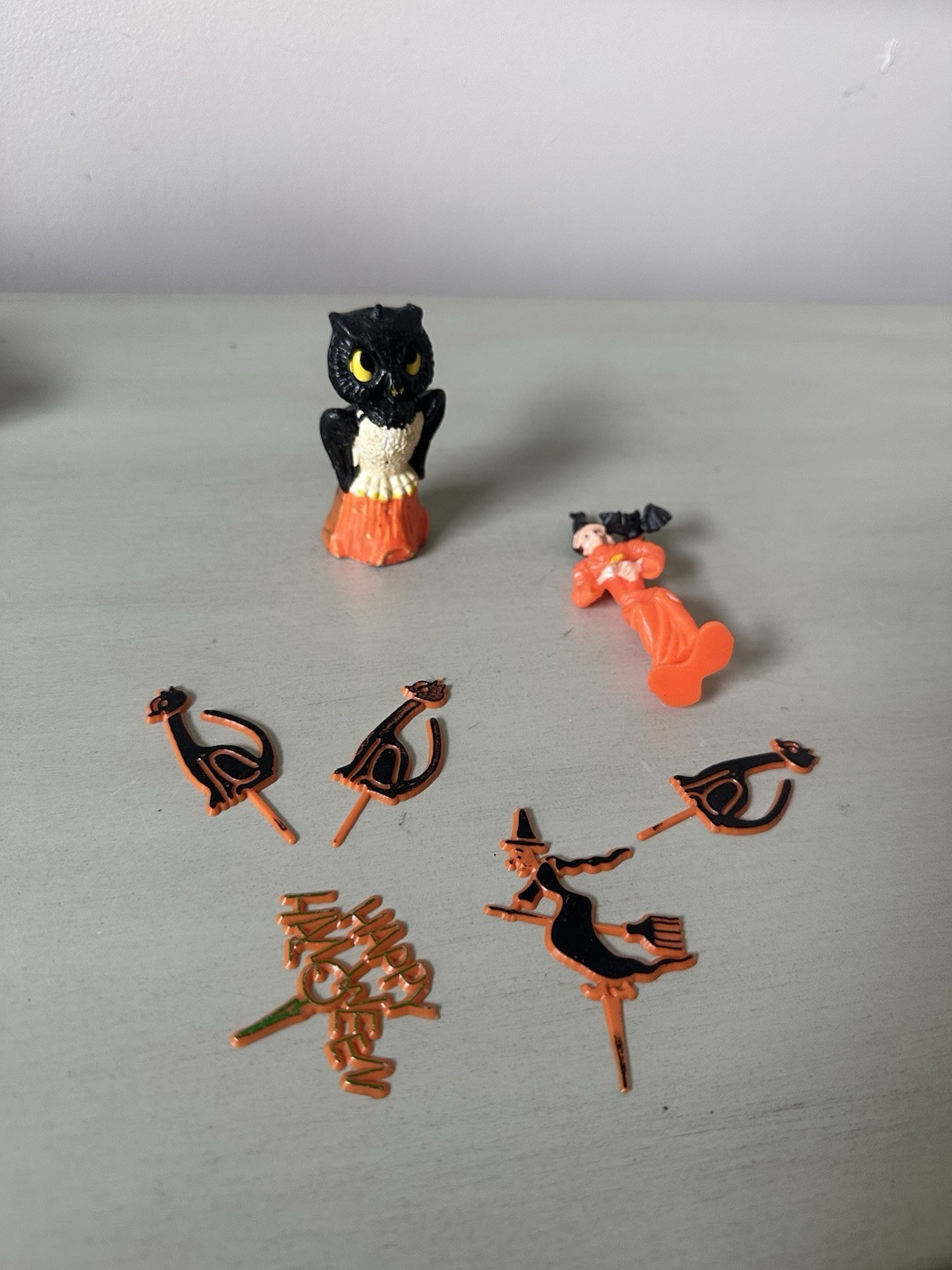 Vintage Halloween Gurley Owl With With Black Cat Cake Toppers Lot 