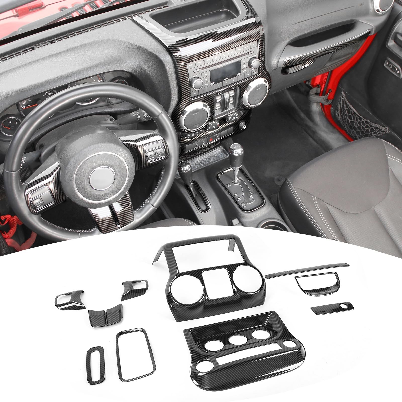 for Jeep JK Interior Trim Kit, Center Console Dash Trim Cover for Jeep Wrangl...