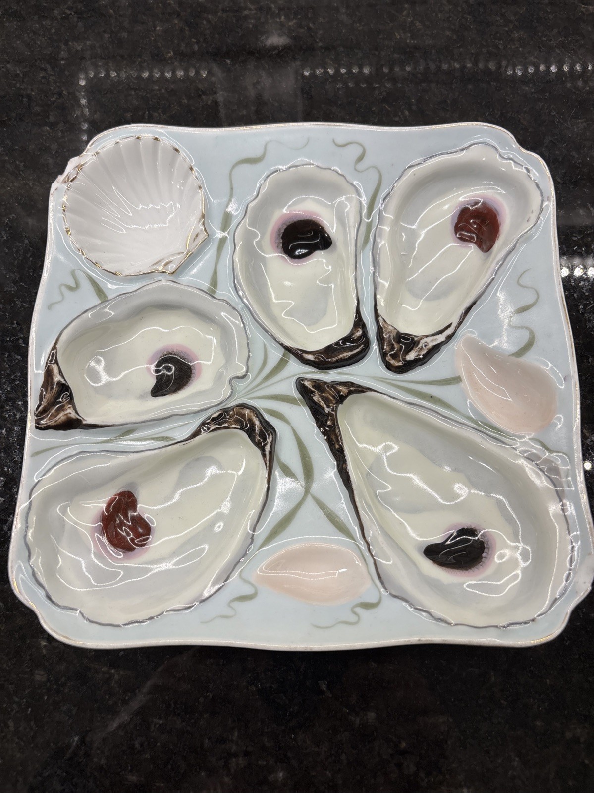 Antique Continental porcelain Oyster Plate W/ Marks Patent &Stamped “REGISTRIRT”