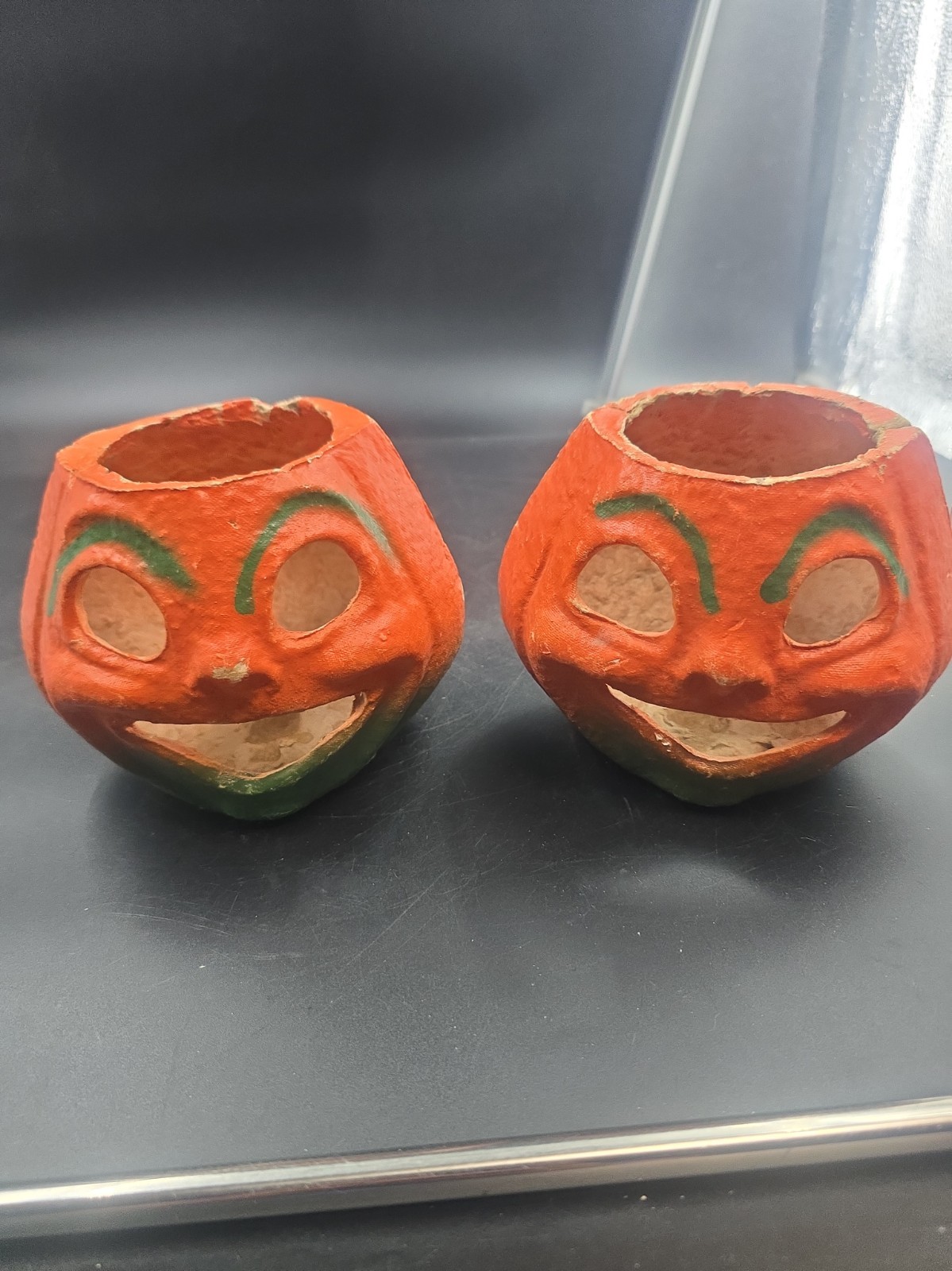 2 Vintage Paper Mache Jack O’Lantern 6 Inch 