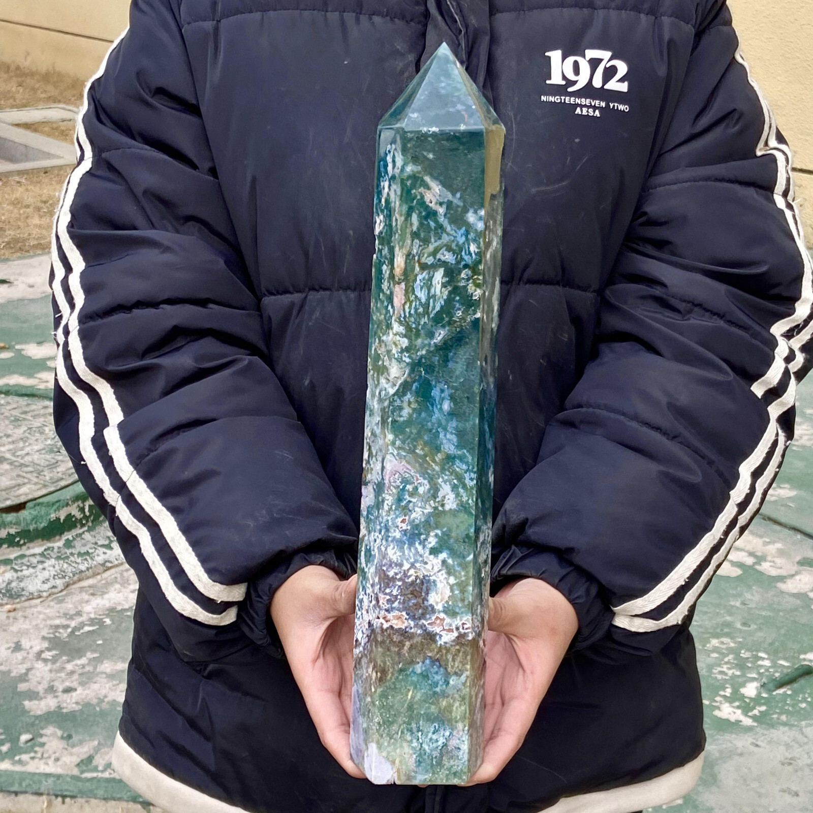 6.94LB Natural Water Grass Moss Agate crystal pillar Crystal Reiki