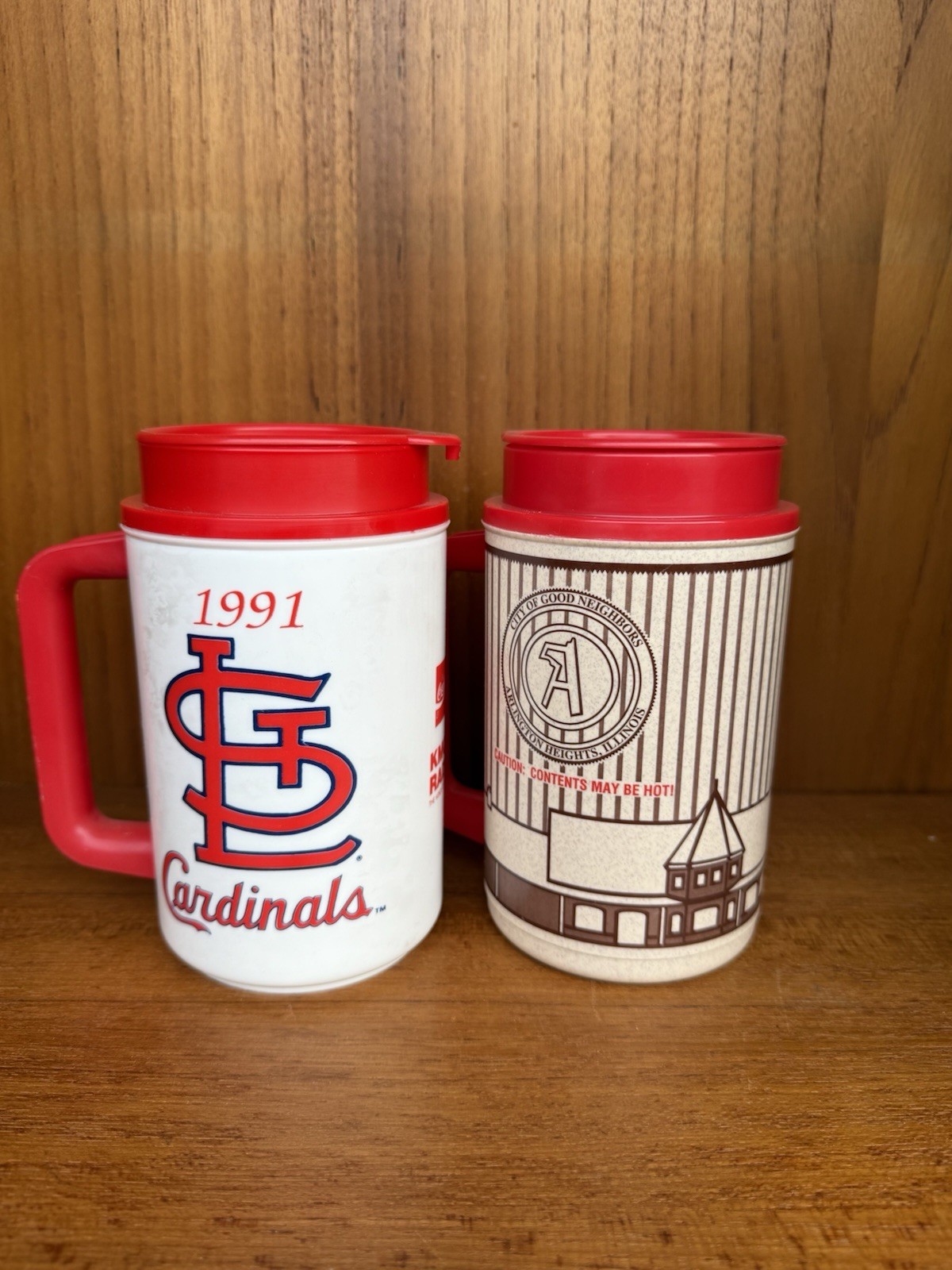 Vintage McDonalds Travel Mugs Lot 2 1991 Cardinals Arlington Heights Whirley