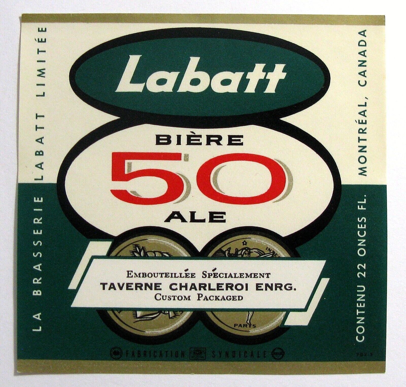 Brasserie Labatt LABATT 50 TAVERNE CHARLEROI ENRG.  beer label CANADA 22oz
