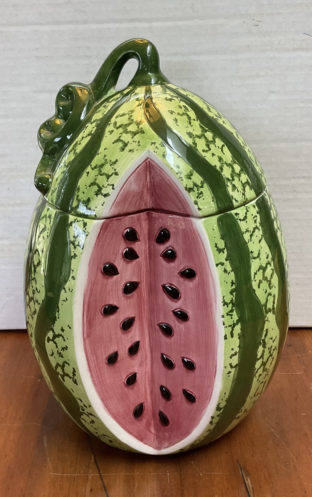 Vintage 1993 Boston Warehouse Watermelon Ceramic Cookie Jar 11\