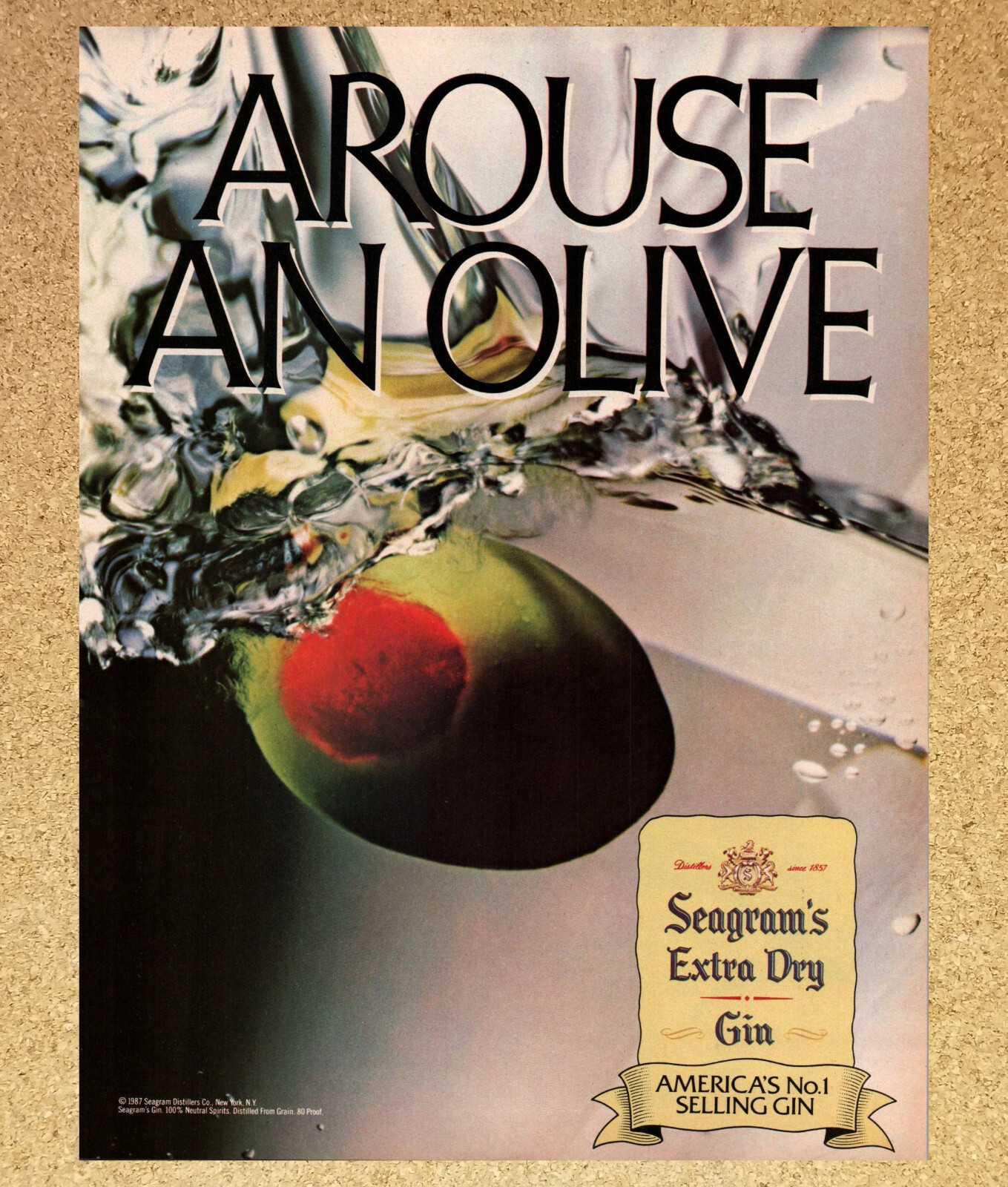 Seagram's Extra Dry Gin Olive Alcohol - Magazine Print Ads Poster 1987