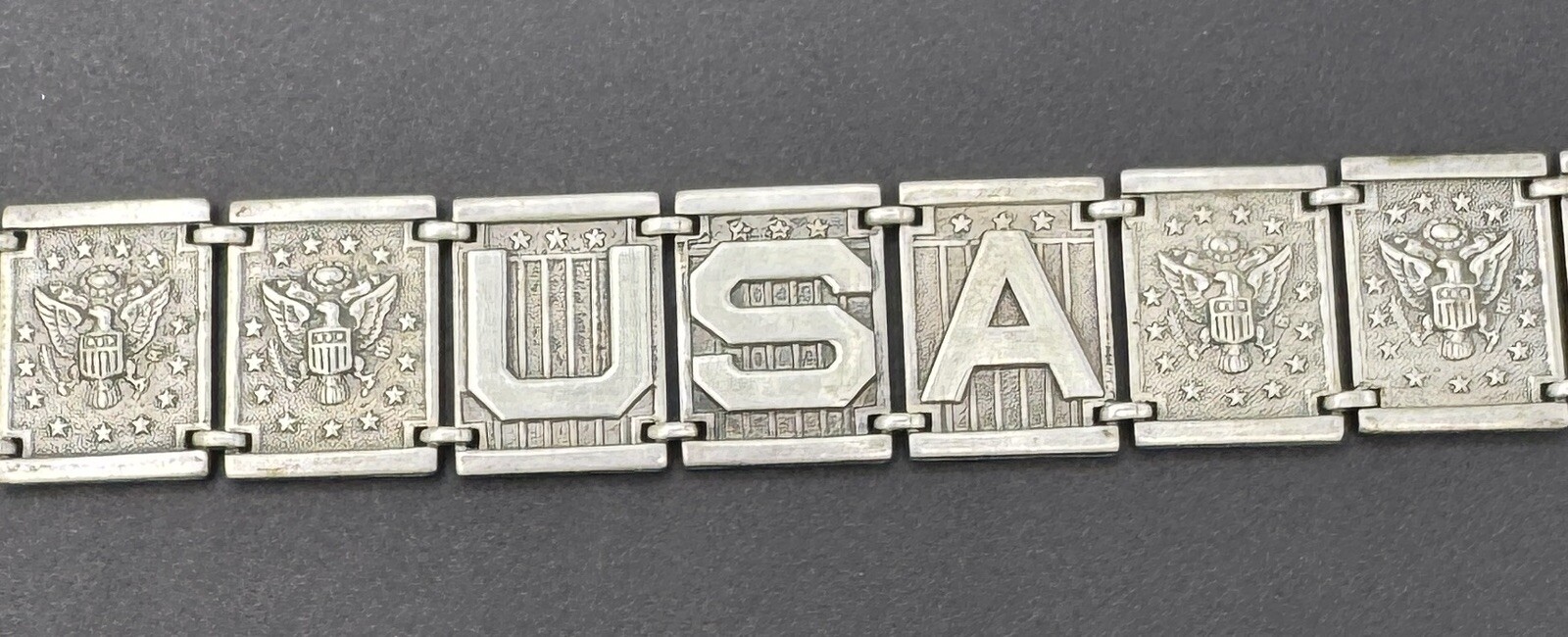RARE WW2 Sterling Silver USA Great Seal Panel Bracelet Military WWII