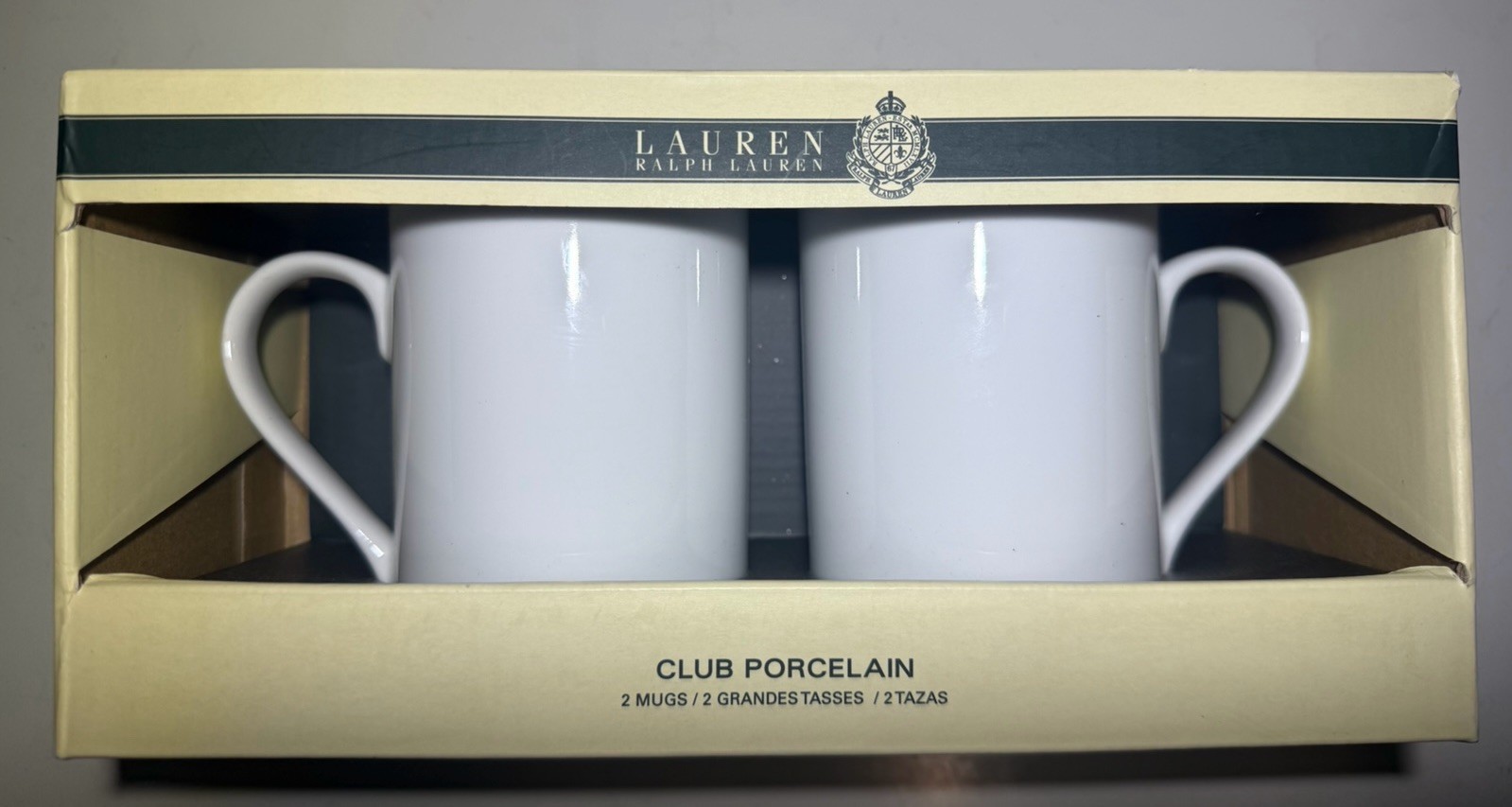 Lauren Ralph Lauren Club Porcelain China Collection 12oz Coffee Tea Mug Set of 2