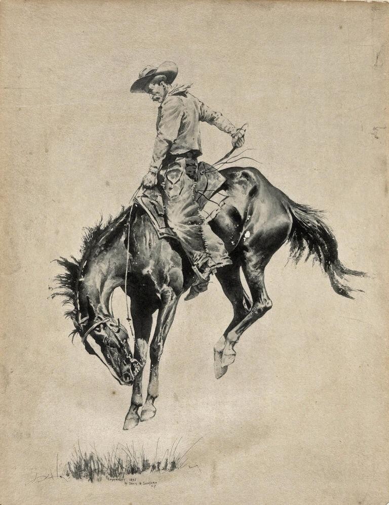 Bronco Buster Frederic Remington Art Print Cowboy Western Americana Drawing