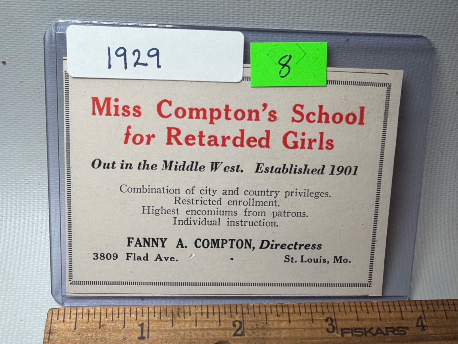 Antique 1929 Fanny Compton\'s School Retarded Girls St. Louis Picture AD History